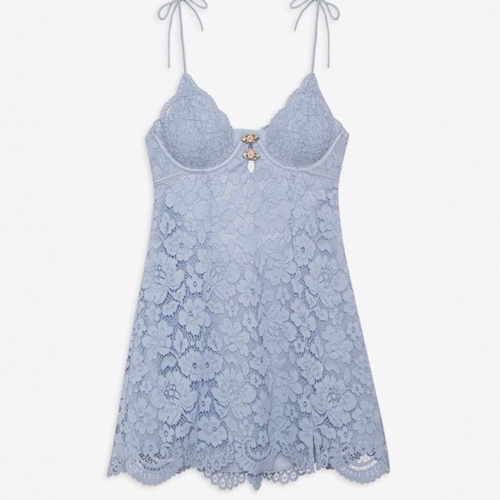 FOR LOVE & LEMONS Creamsicle Lace Slip Dress 27985 Light Baby Blue Flower Medium - Picture 9 of 9